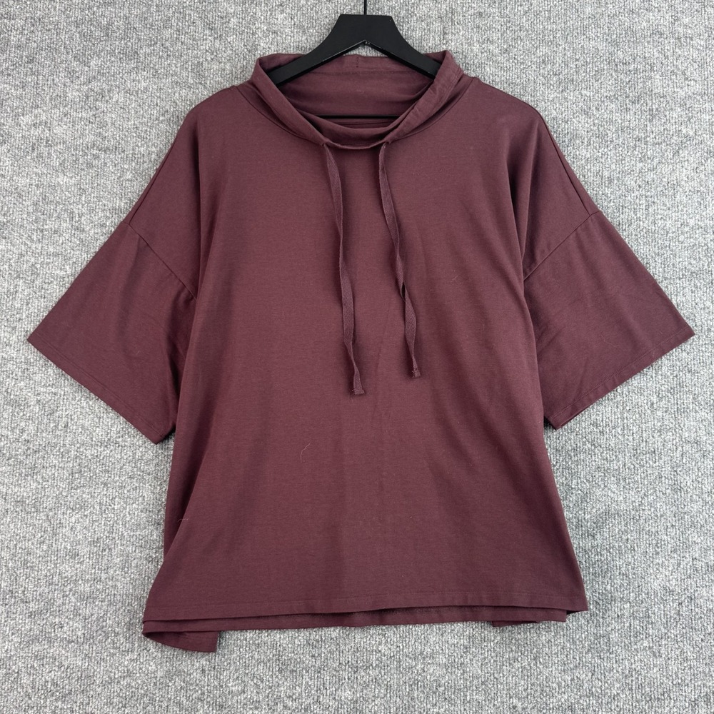 Eileen Fisher Top Womens 1X Burgundy Organic Cotton Stretch Cowl Neck